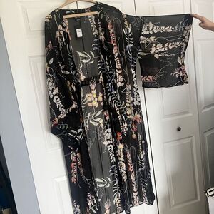City chic 2 piece set dreamy vine robe sheer nightgown set large black floral sl